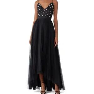 Adrianna Papell Polka Dot Maxi Dress Pleated Tulle Gown Size 2